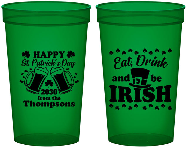 Custom St Patricks Day 22 oz Translucent Cups - Eat Drink Be Irish | 200002