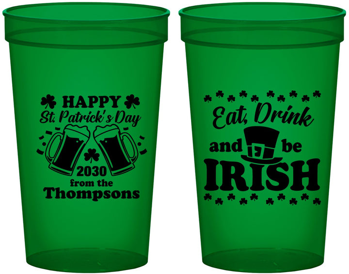 Custom St Patricks Day 22 oz Translucent Cups - Eat Drink Be Irish | 200002