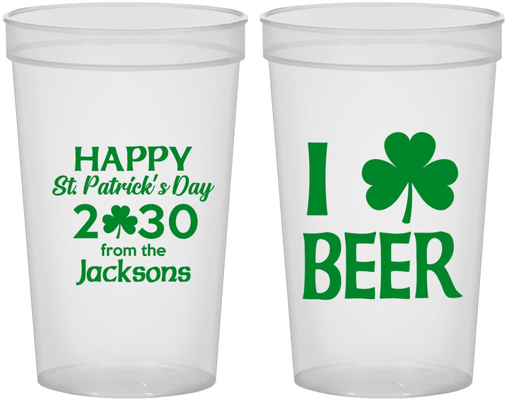 Custom St Patricks Day 22 oz Translucent Cups - Clover Irish | 200003