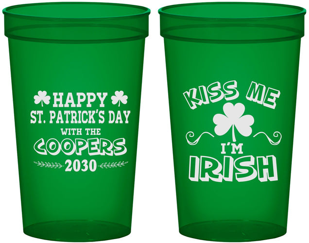 Custom St Patricks Day 22 oz Translucent Cups - Kiss Me I Am Irish | 200004