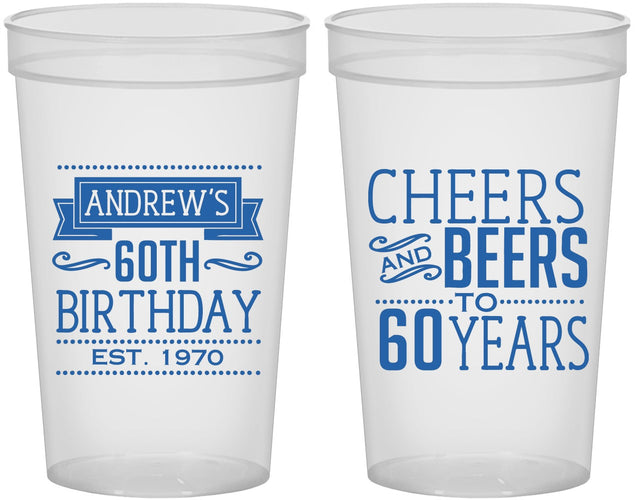 Custom Birthday 22 oz Translucent Cups - Cheers Beers To 60 Years | 20001