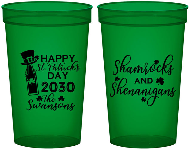 Custom St Patricks Day 22 oz Translucent Cups - Shamrocks Shenanigans | 200010