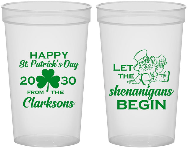 Custom St Patricks Day 22 oz Translucent Cups - Shenanigans Leprechaun | 200011