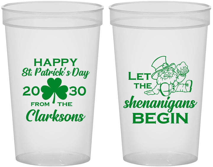 Custom St Patricks Day 22 oz Translucent Cups - Shenanigans Leprechaun | 200011