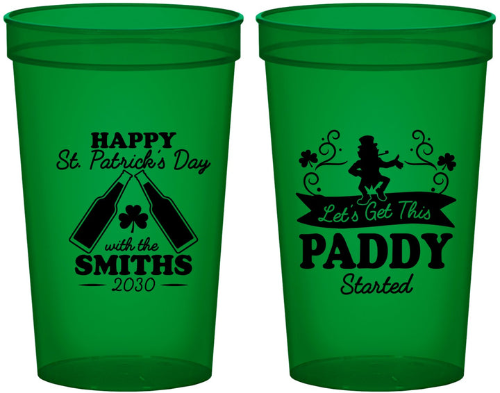 Custom St Patricks Day 22 oz Translucent Cups - Lets Get The Paddy Started | 200014