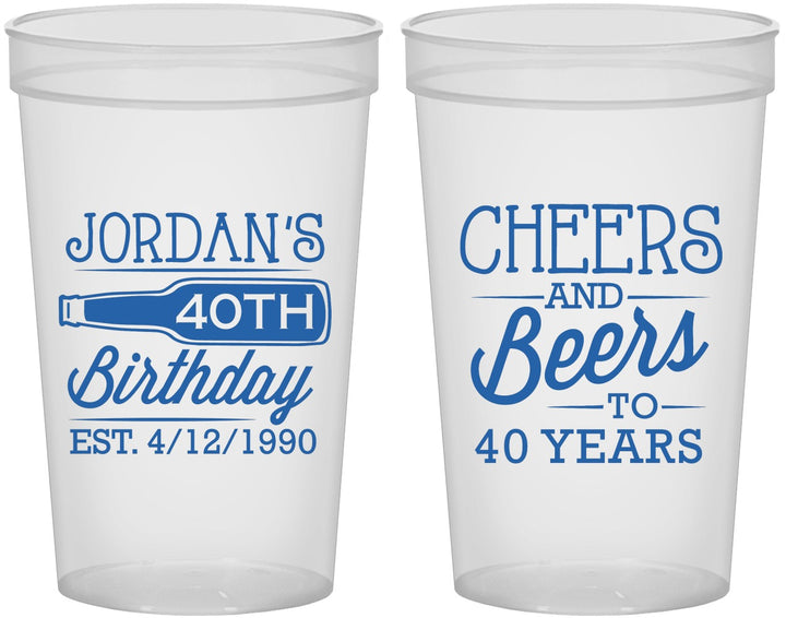 Custom Birthday 22 oz Translucent Cups - Cheers Beers To 40 Years | 20002
