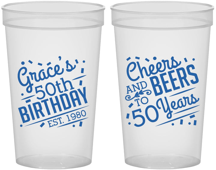 Custom Birthday 22 oz Translucent Cups - Cheers Beers To 50 Years | 20003