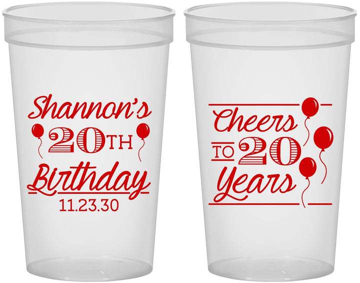 Custom Birthday 22 oz Translucent Cups - Cheers To 20 Years | 20004