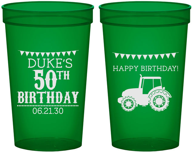 Custom Birthday 22 oz Translucent Cups - 50th Tractor | 20005