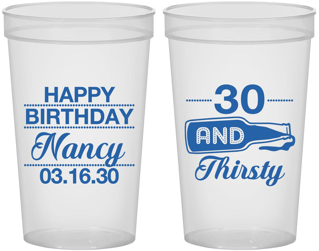 Custom Birthday 22 oz Translucent Cups - 30 And Thirsty | 20014