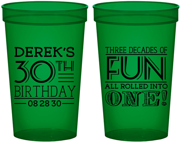 Custom Birthday 22 oz Translucent Cups - 30th Three Decades Of Fun | 20020