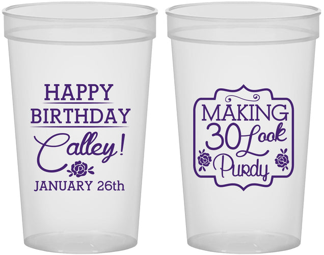 Custom Birthday 22 oz Translucent Cups - 30 Look Purdy | 20022