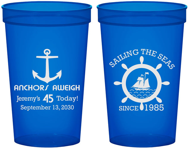 Custom Birthday 22 oz Translucent Cups - 45th Nautical | 20023