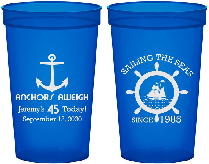 Custom Birthday 22 oz Translucent Cups - 45th Nautical | 20023