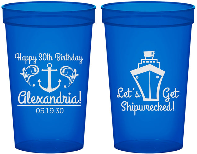 Custom Birthday 22 oz Translucent Cups - 30th Shipwrecked | 20026