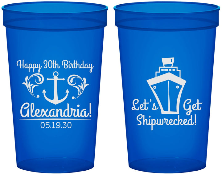 Custom Birthday 22 oz Translucent Cups - 30th Shipwrecked | 20026