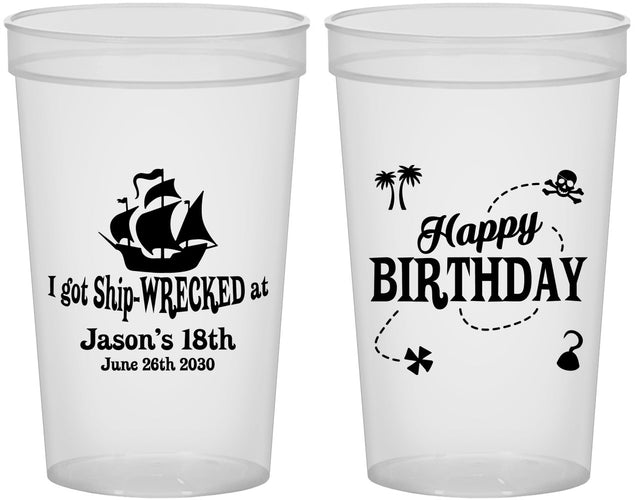 Custom Birthday 22 oz Translucent Cups - 18th Shipwrecked | 20028