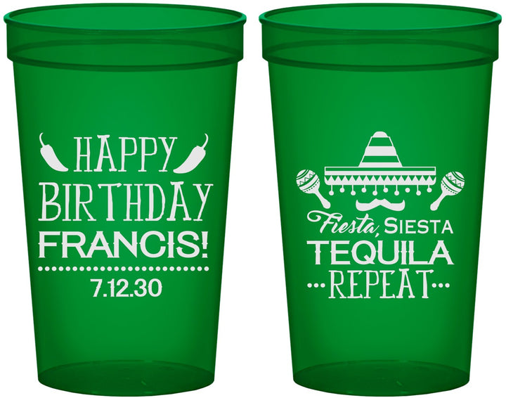 Custom Birthday 22 oz Translucent Cups - Fiesta Siesta Tequila | 20030