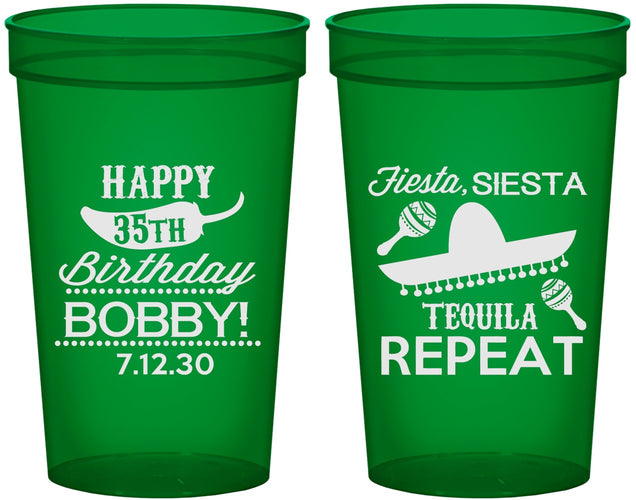 Custom Birthday 22 oz Translucent Cups - 35th Fiesta Siesta Tequila | 20031