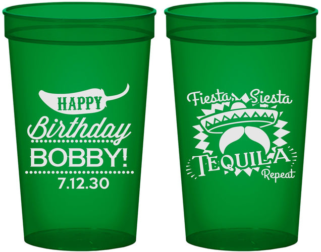 Custom Birthday 22 oz Translucent Cups - Fiesta Siesta Tequila | 20032