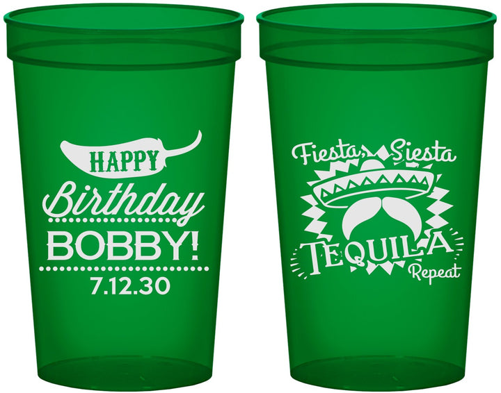 Custom Birthday 22 oz Translucent Cups - Fiesta Siesta Tequila | 20032