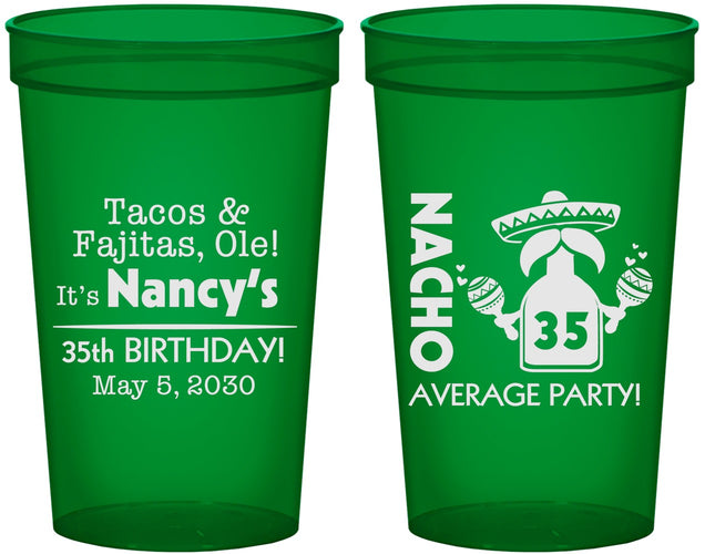 Custom Birthday 22 oz Translucent Cups - 35th Nacho Average Party | 20036