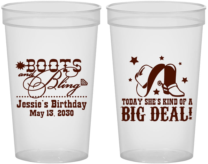 Custom Birthday 22 oz Translucent Cups - Boots And Bling | 20038