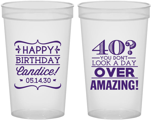 Custom Birthday 22 oz Translucent Cups - 40th | 20044