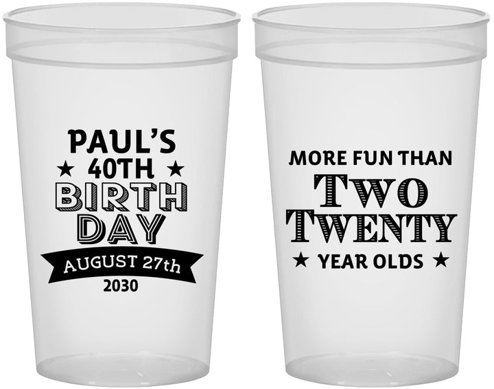 Custom Birthday 22 oz Translucent Cups - 40th | 20045