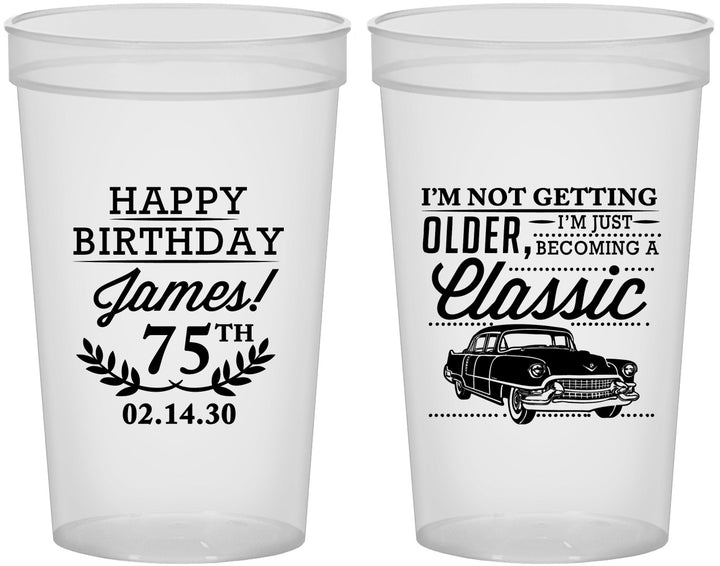 Custom Birthday 22 oz Translucent Cups - 75th Classic Car | 20055