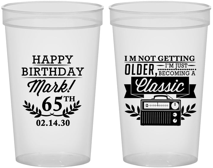 Custom Birthday 22 oz Translucent Cups - 65th Classic Radio | 20056