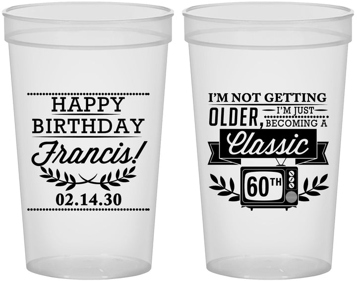 Custom Birthday 22 oz Translucent Cups - 60th Classic Tv | 20057