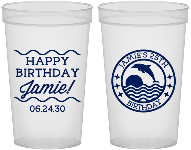 Custom Birthday 22 oz Translucent Cups - 25th Dolphins | 20077