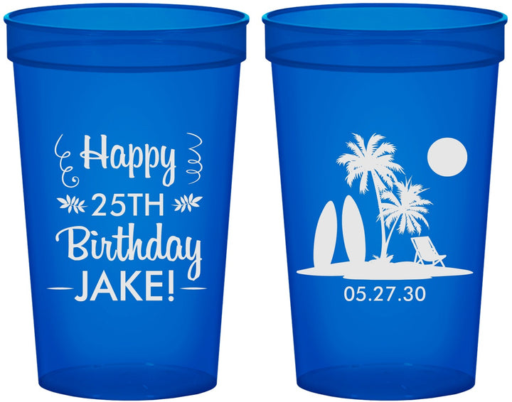 Custom Birthday 22 oz Translucent Cups - 25th Beach | 20079