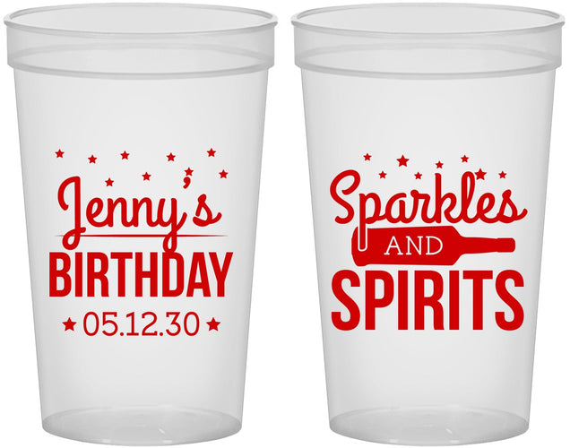 Custom Birthday 22 oz Translucent Cups - Sparkles Spirits | 20083