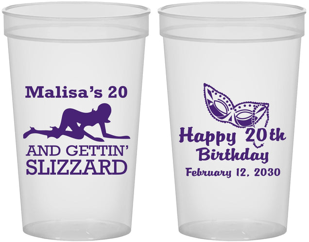 Custom Birthday 22 oz Translucent Cups - 20th Mardi Gras | 20084
