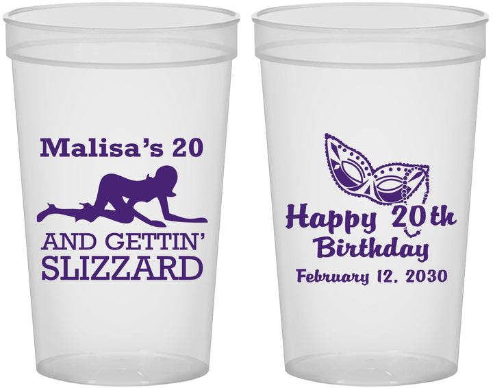 Custom Birthday 22 oz Translucent Cups - 20th Mardi Gras | 20084