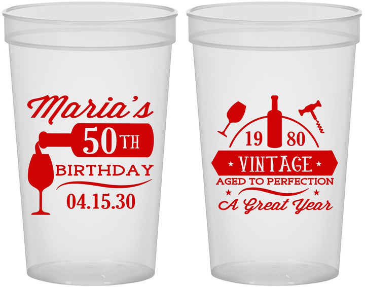 Custom Birthday 22 oz Translucent Cups - 50th Wine | 20098