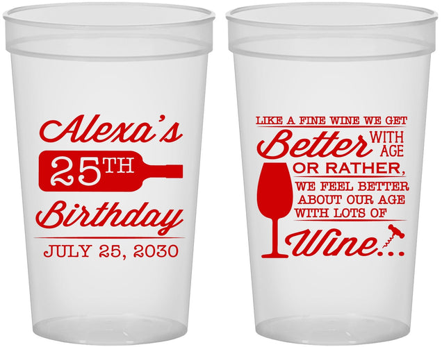 Custom Birthday 22 oz Translucent Cups - 25th Wine | 20099