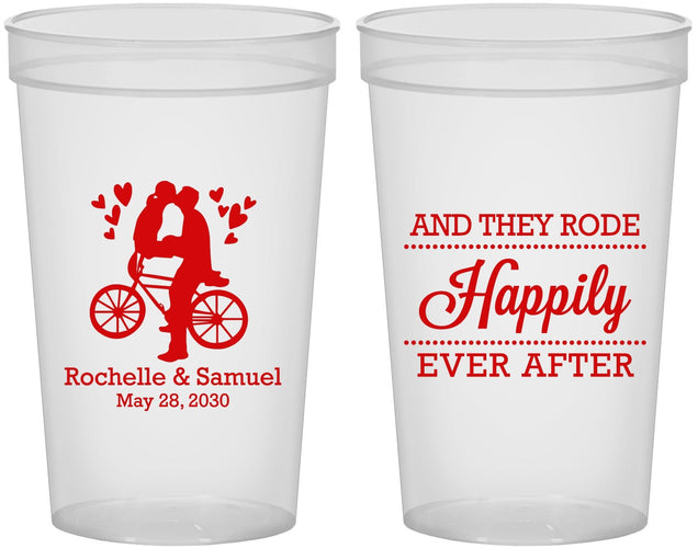 Custom Wedding 22 oz Translucent Cups - Happily Ever After Bicycle | 201