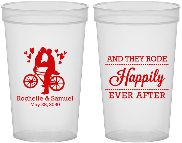 Custom Wedding 22 oz Translucent Cups - Happily Ever After Bicycle | 201
