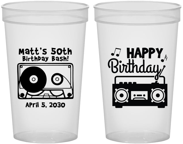 Custom Birthday 22 oz Translucent Cups - 50th Cassette Tape | 20117