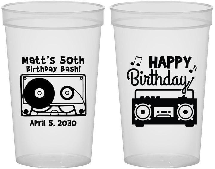 Custom Birthday 22 oz Translucent Cups - 50th Cassette Tape | 20117