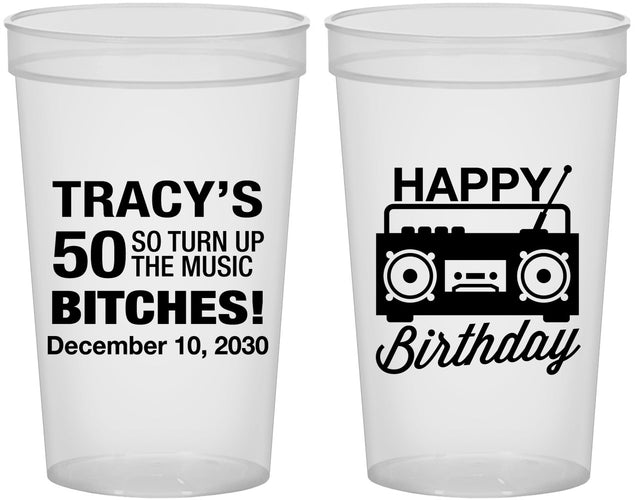 Custom Birthday 22 oz Translucent Cups - 50th Cassette Tape | 20118