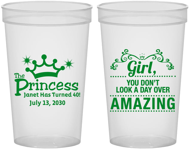 Custom Birthday 22 oz Translucent Cups - 40th Princess | 20152