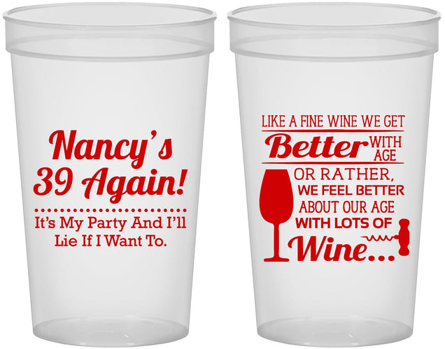 Custom Birthday 22 oz Translucent Cups - 40th Wine | 20154