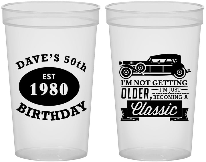Custom Birthday 22 oz Translucent Cups - 50th Classic Car | 20156