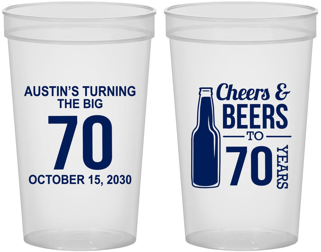 Custom Birthday 22 oz Translucent Cups - Cheers Beers To 70 Years | 20161