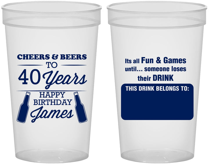 Custom Birthday 22 oz Translucent Cups - Cheers Beers To 40 Years | 20165