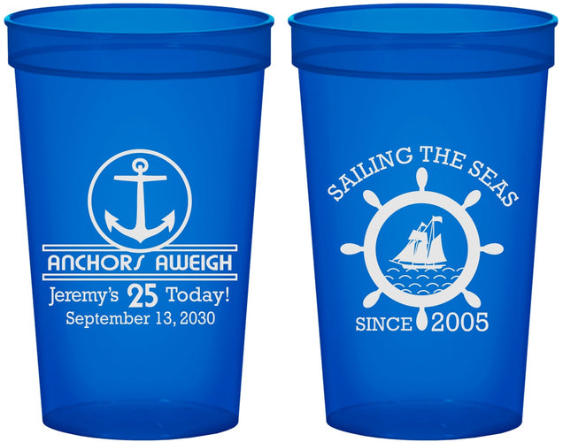 Custom Birthday 22 oz Translucent Cups - 25th Nautical | 20168